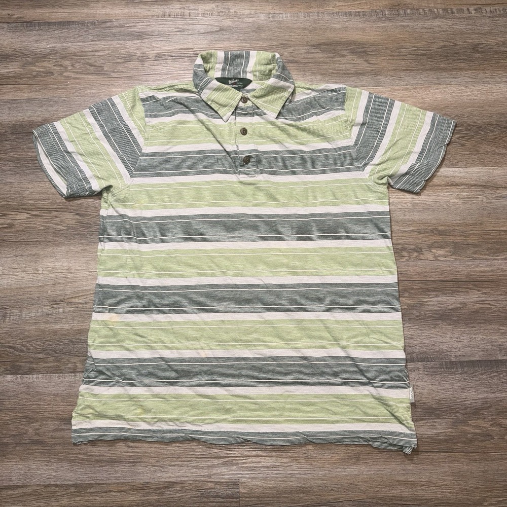 Woolrich Shirt Mens Large Short Sleeve Striped Polo Soft Green Gray Colors